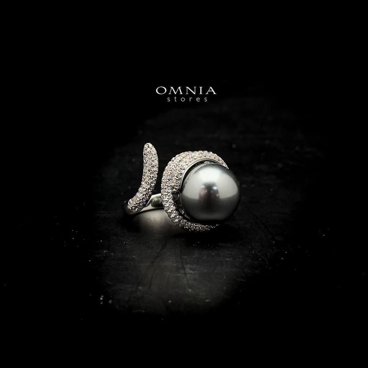 Omnia Leena Silver Pearl Ring in High Quality Copper Rhodium Plated - OMNIASTORES UAE
