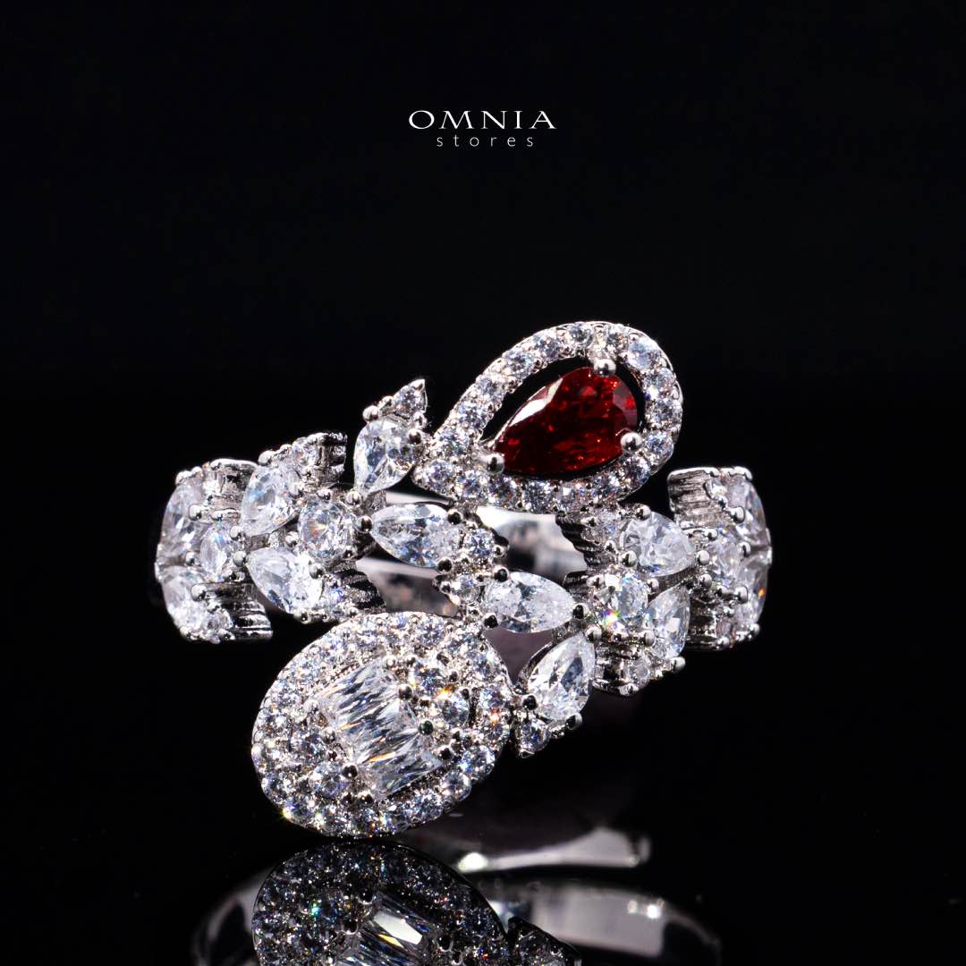 Omnia Trisha Red Full set Accessories in High Quality Zircon Stone in Rhodium Plated