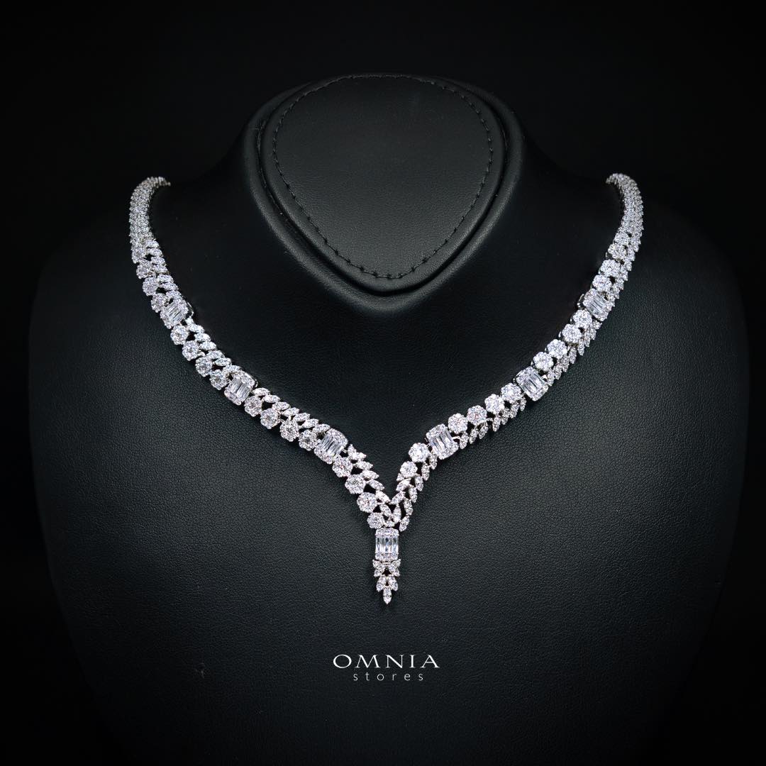 Omnia Elham White Luxury Bridal Full Set with Rhodium Plated in High Quality White Zircon Stone Rhodium Plated