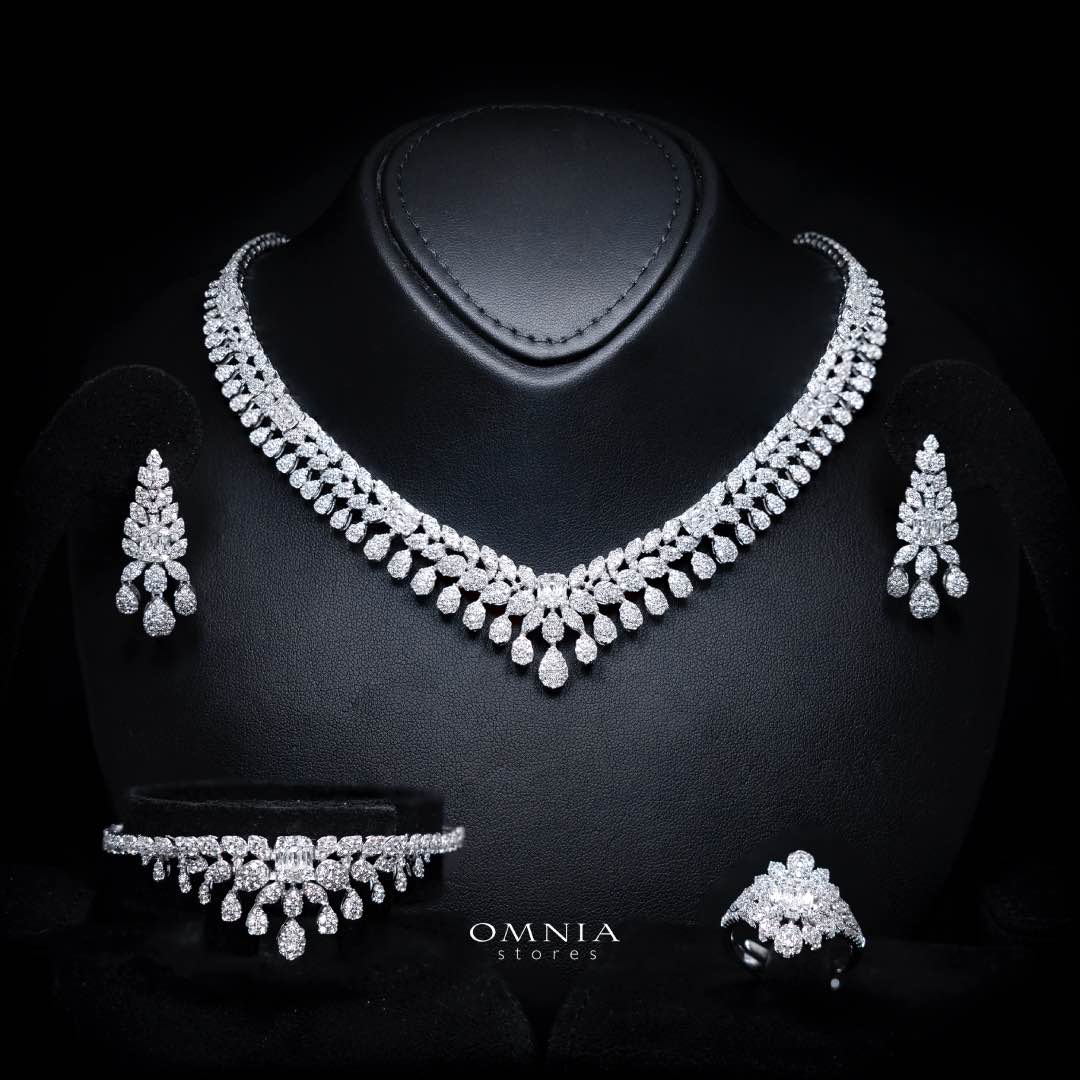Omnia Mahra Bridal Full Set in High Quality Zircon Stone Rhodium Plated