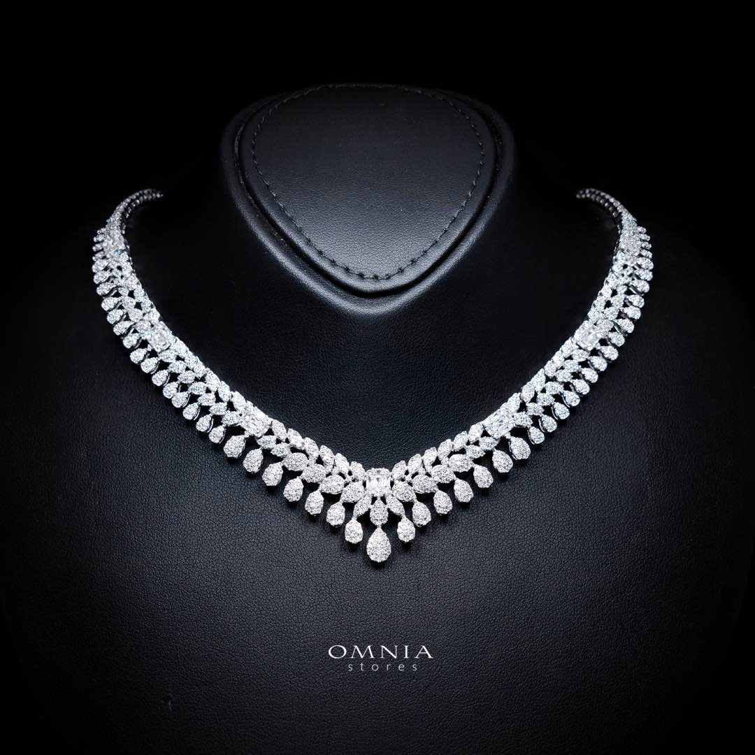 Omnia Mahra Bridal Full Set in High Quality Zircon Stone Rhodium Plated