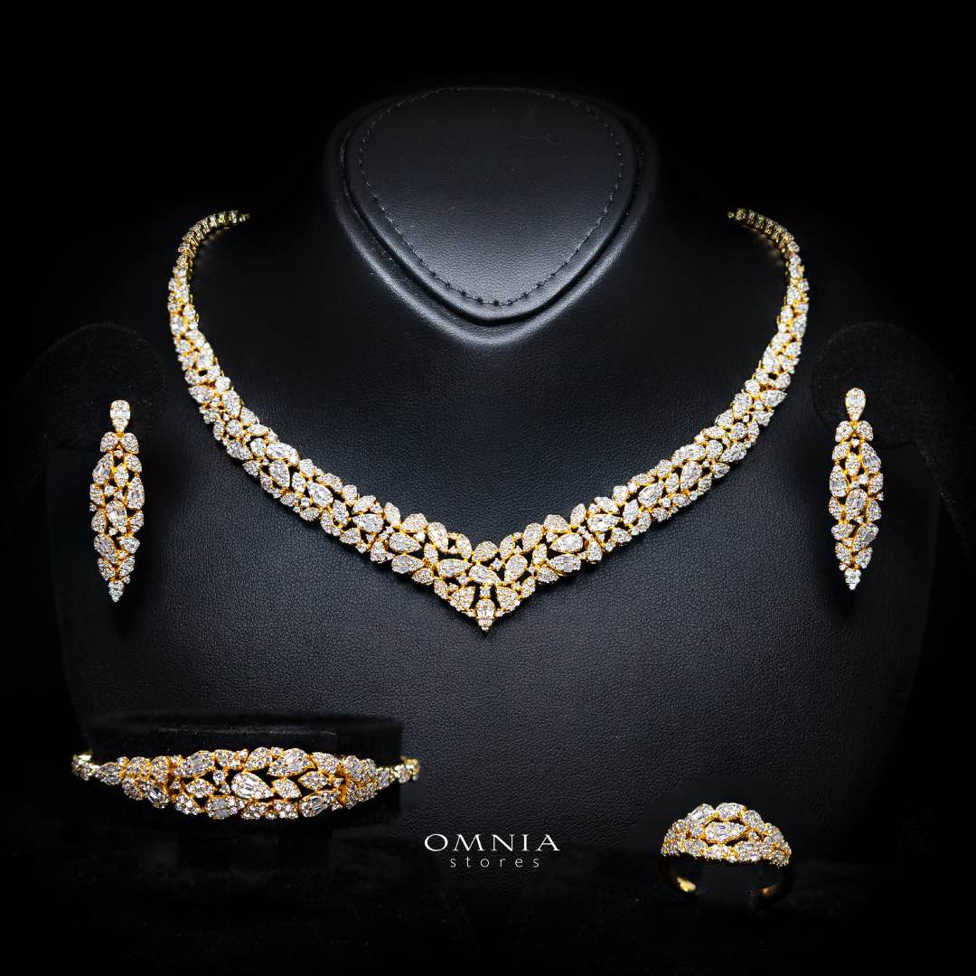 Alina Gold Bridal Full Set in High Quality Zircon Stone Rhodium Plated