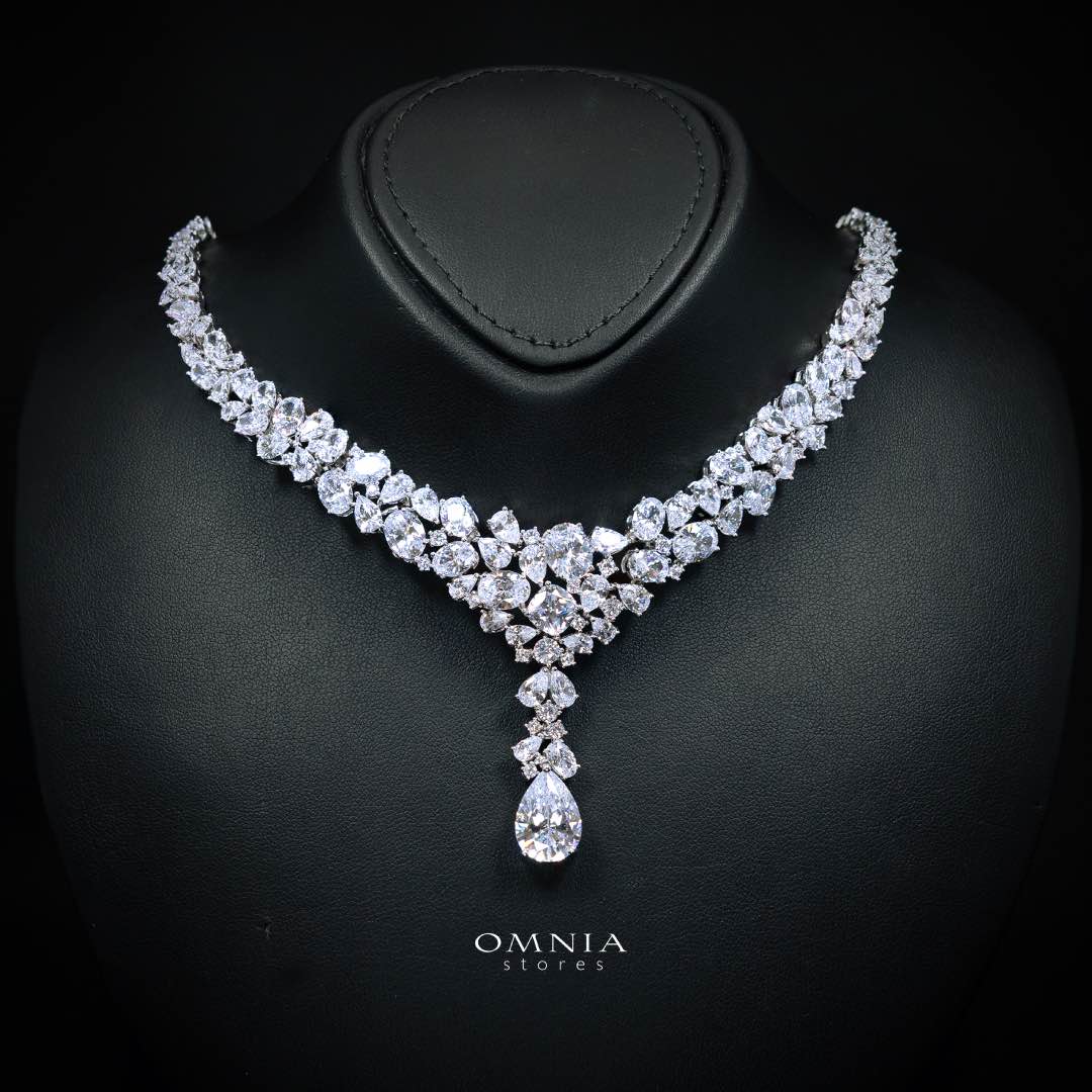Omnia Reman White Bridal Full Set in High Quality Zircon Stone in Rhodium Plated
