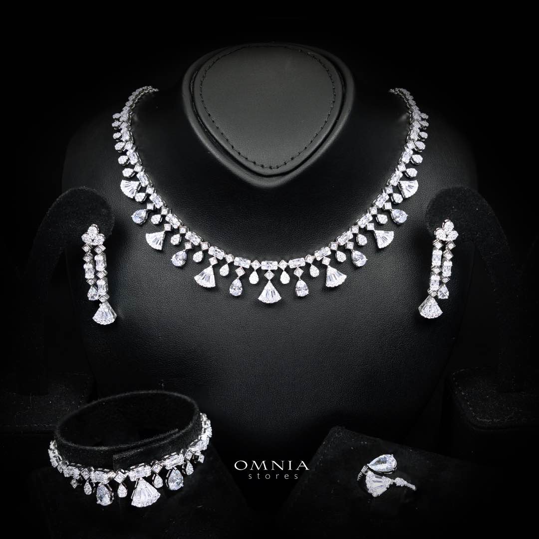 Omnia Marwa White Bridal Full Set in High Quality Zircon Stone Rhodium Plated(16 and 18cm only available in ksa)