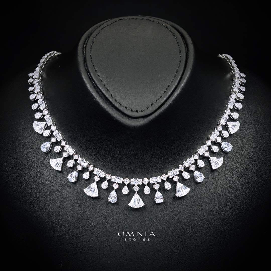 Omnia Marwa White Bridal Full Set in High Quality Zircon Stone Rhodium Plated(16 and 18cm only available in ksa)