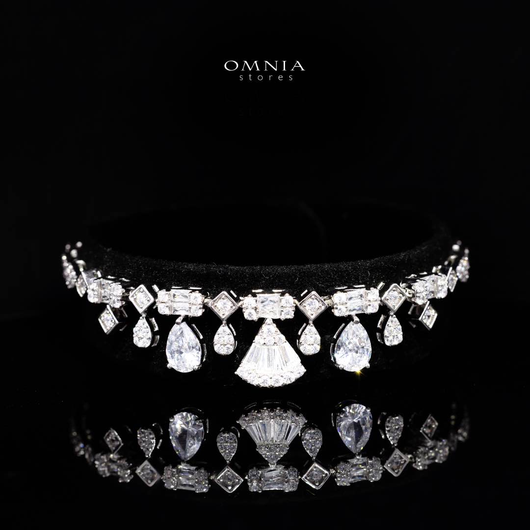 Omnia Marwa White Bridal Full Set in High Quality Zircon Stone Rhodium Plated(16 and 18cm only available in ksa)