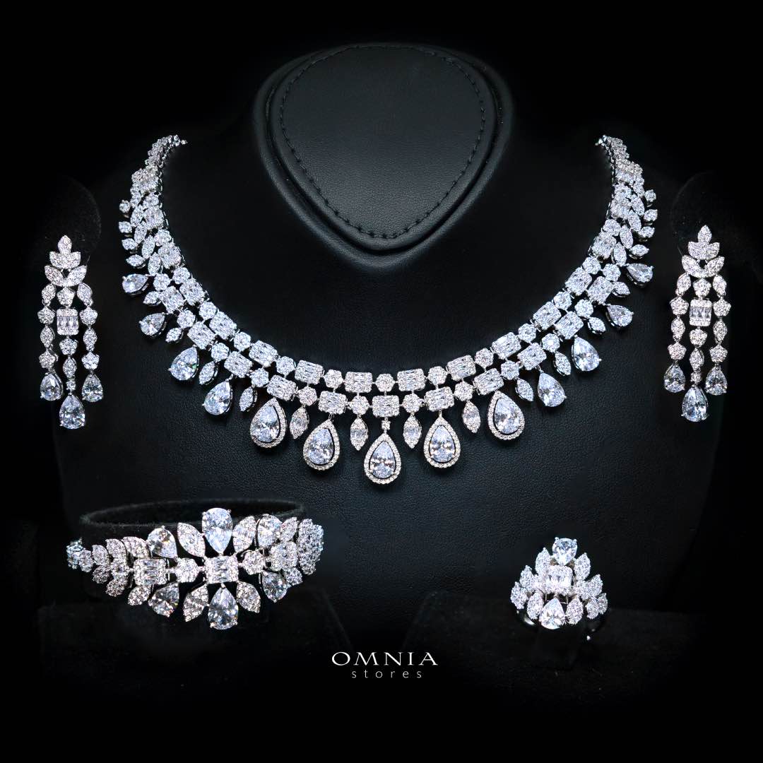 Omnia Adelita White Luxury Bridal Full Set in High Quality Zircon Stone Rhodium Plated