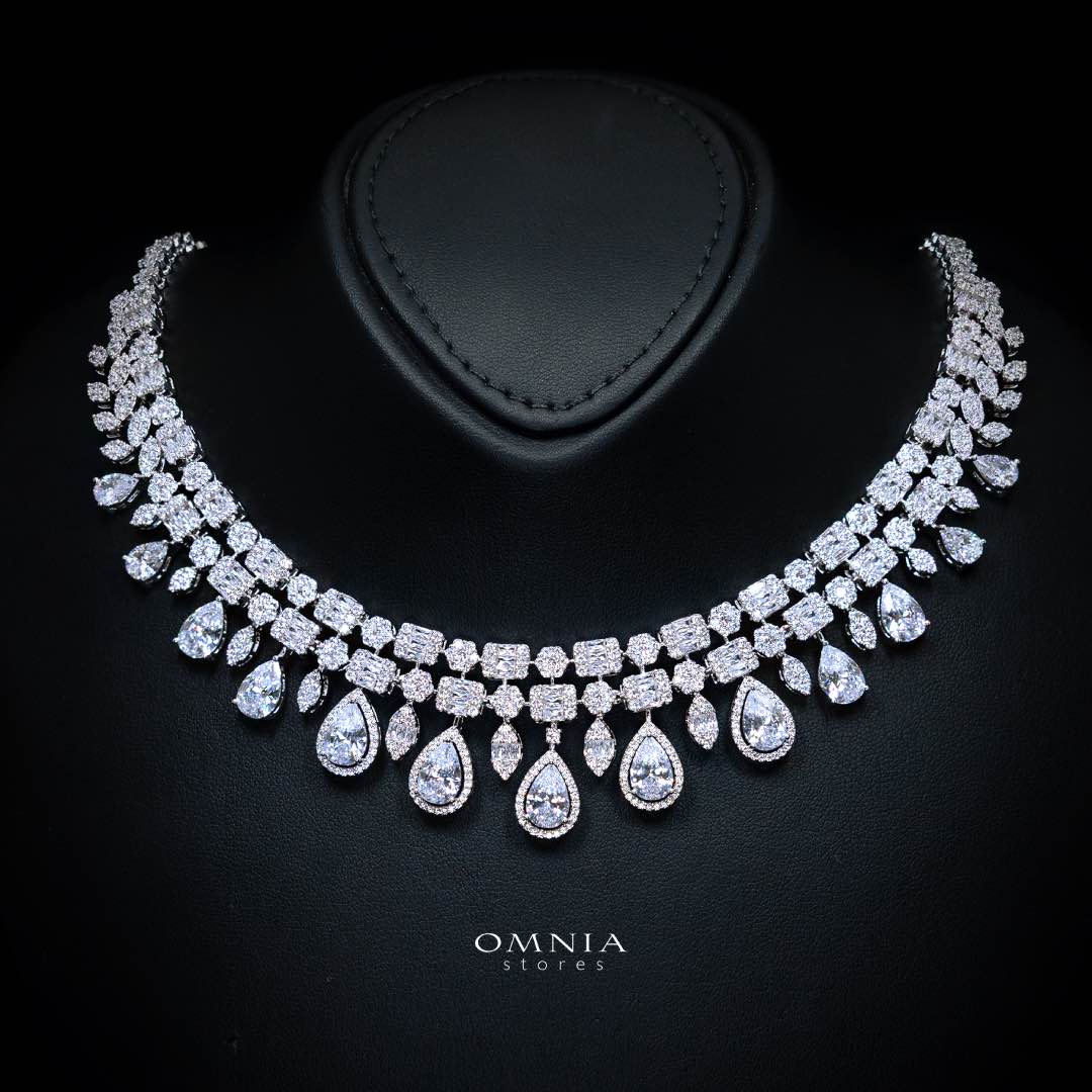 Omnia Adelita White Luxury Bridal Full Set in High Quality Zircon Stone Rhodium Plated