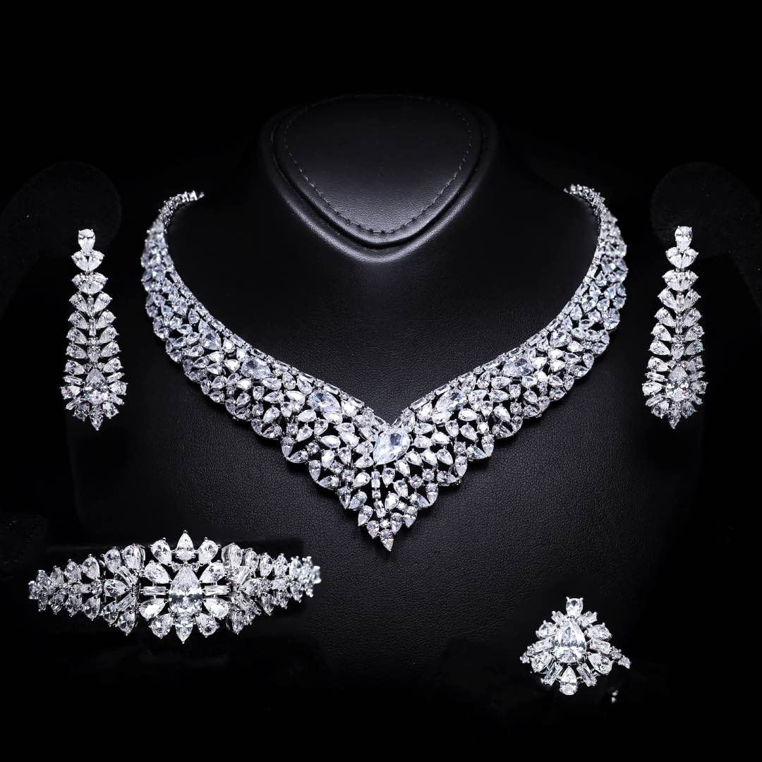 Omnia Patricia White Set Accessories in High Quality Zircon Stone Premium Rhodium Plated