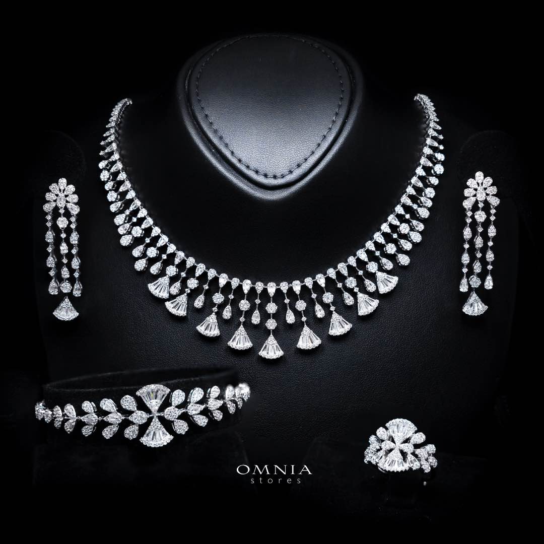 Omnia Rimal White Bridal Full Set in 925 Silver with High Quality Simulated Diamonds