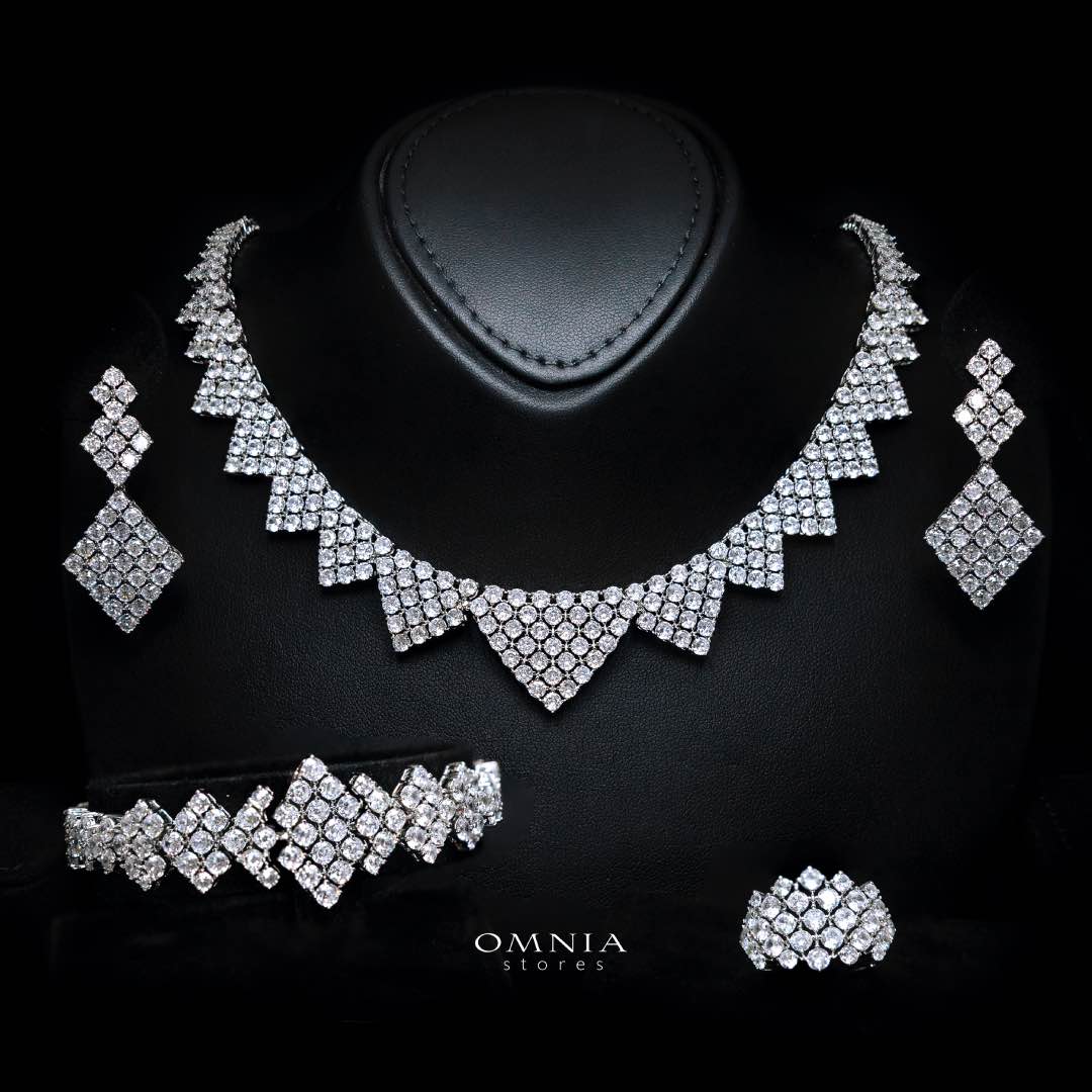 Omnia Amaya White Luxury Bridal Full Set in High Quality Zircon Stone Rhodium Plated