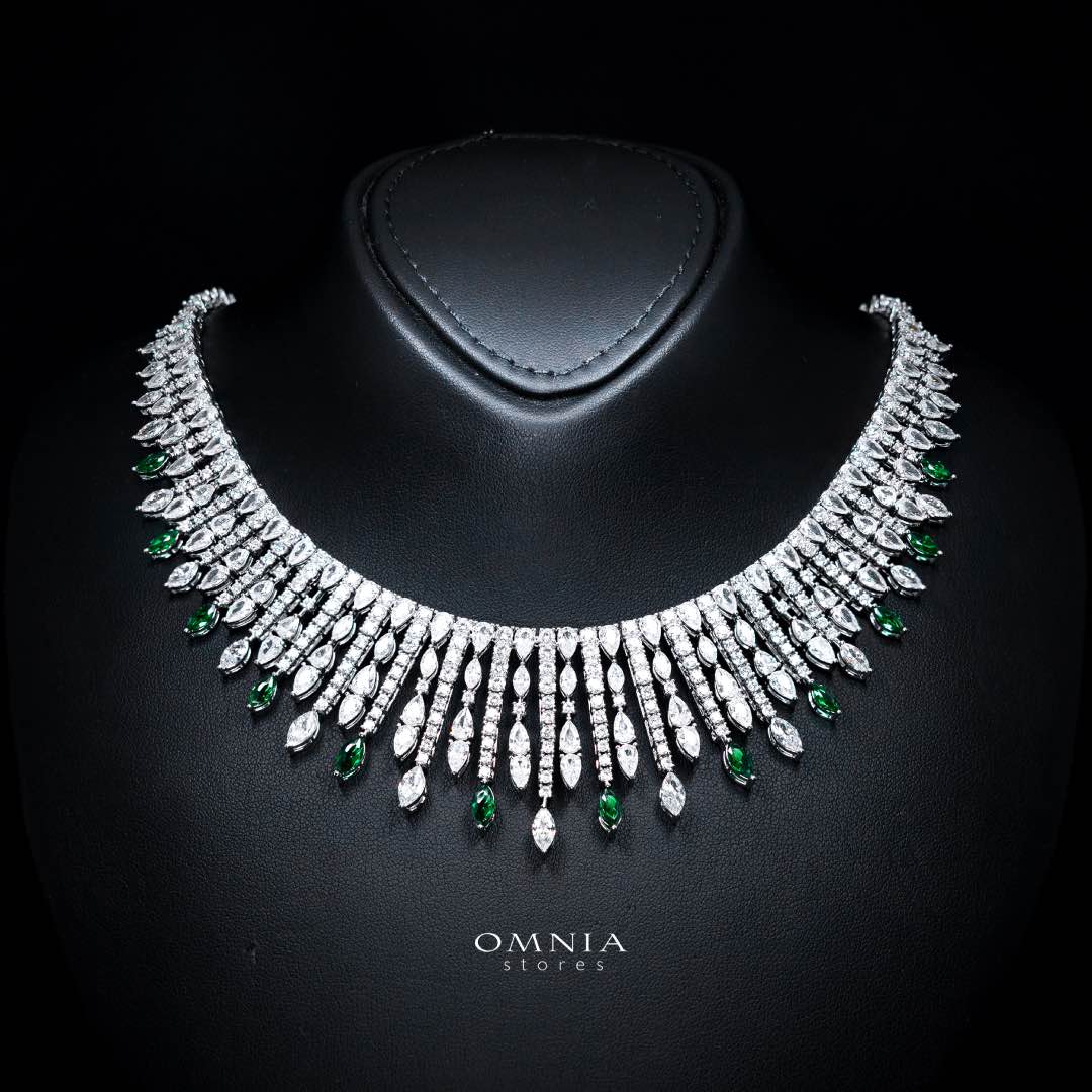 Omnia Lana Green Bridal Full Set in High Quality Zircon Stone Rhodium Plated