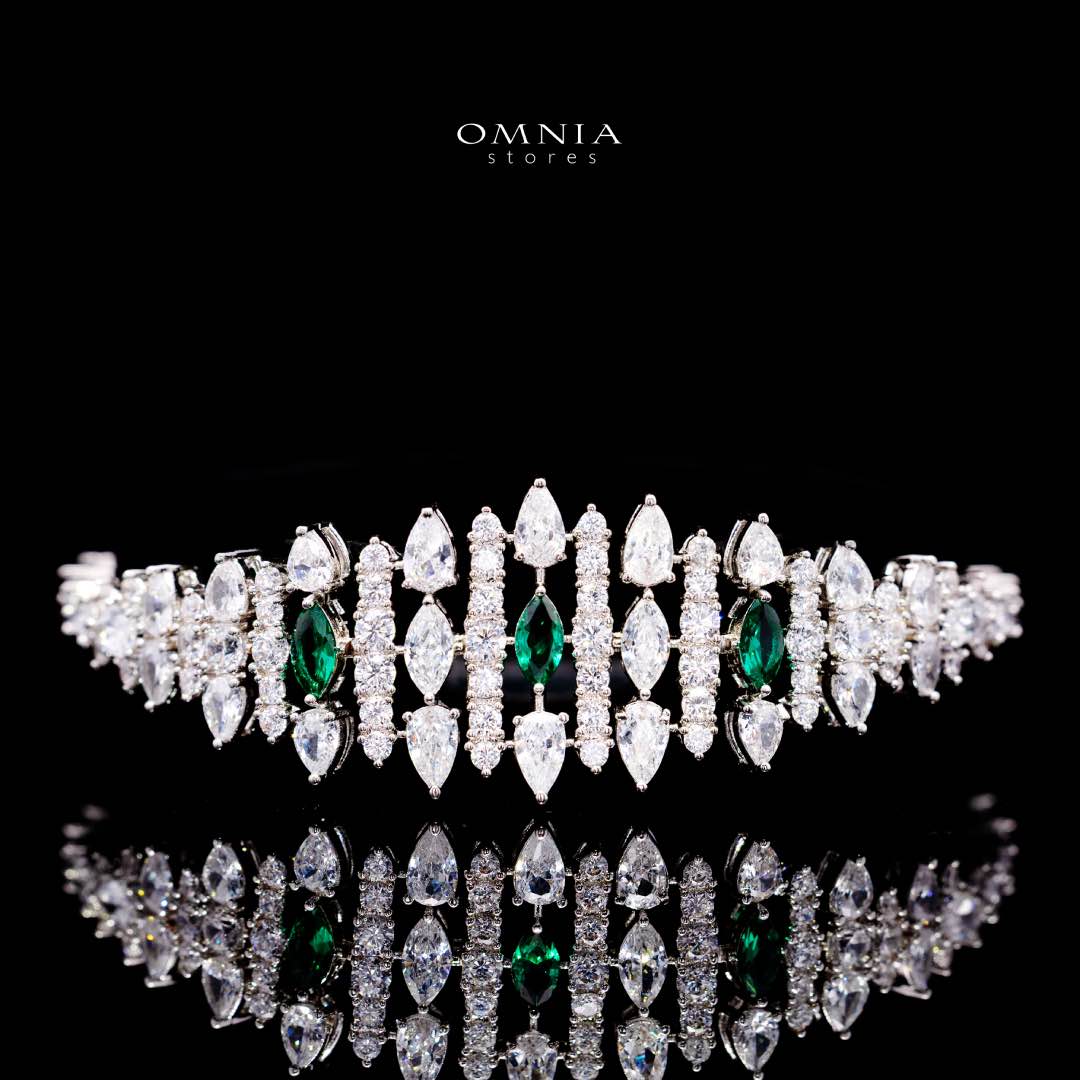 Omnia Lana Green Bridal Full Set in High Quality Zircon Stone Rhodium Plated