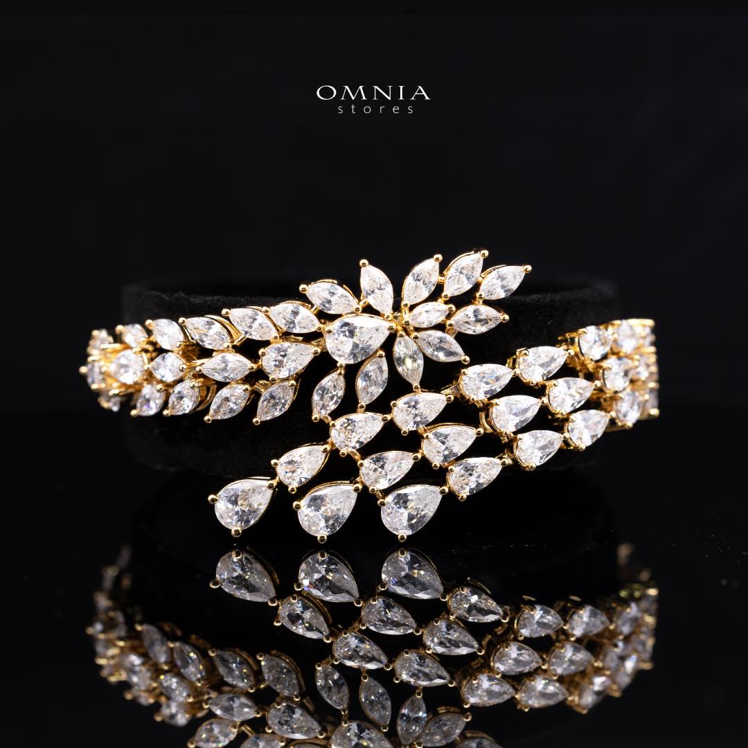 Omnia Rahaf Golden Bridal Full Set in High Quality Zircon Stone in Rhodium Plated