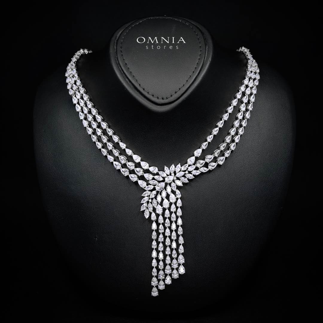 Omnia Rahaf White Luxury Bridal Full Set in High Quality Zircon Stone Rhodium Plated