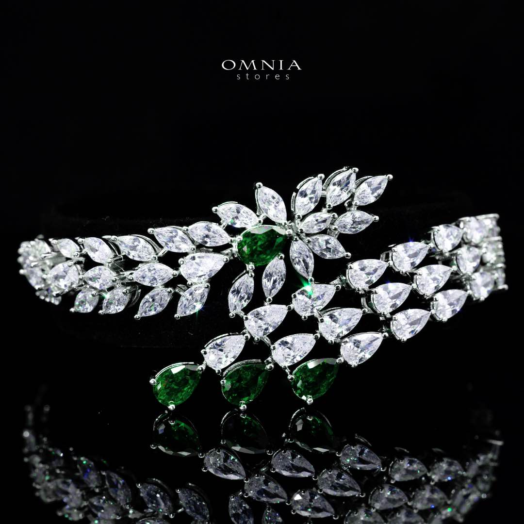 Omnia Rahaf Green Bridal Full Set in High Quality Zircon Stone in Rhodium Plated