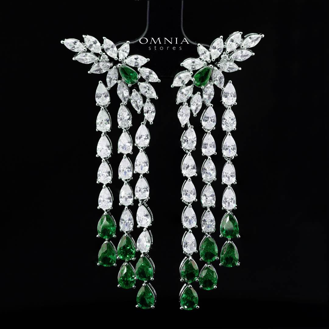 Omnia Rahaf Green Bridal Full Set in High Quality Zircon Stone in Rhodium Plated
