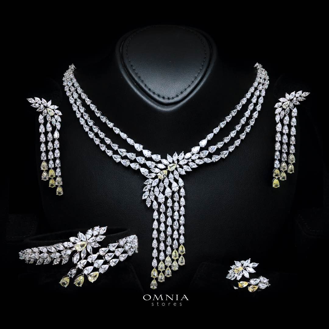 Omnia Rahaf Yellow Bridal Full Set in High Quality Zircon Stone Rhodium Plated