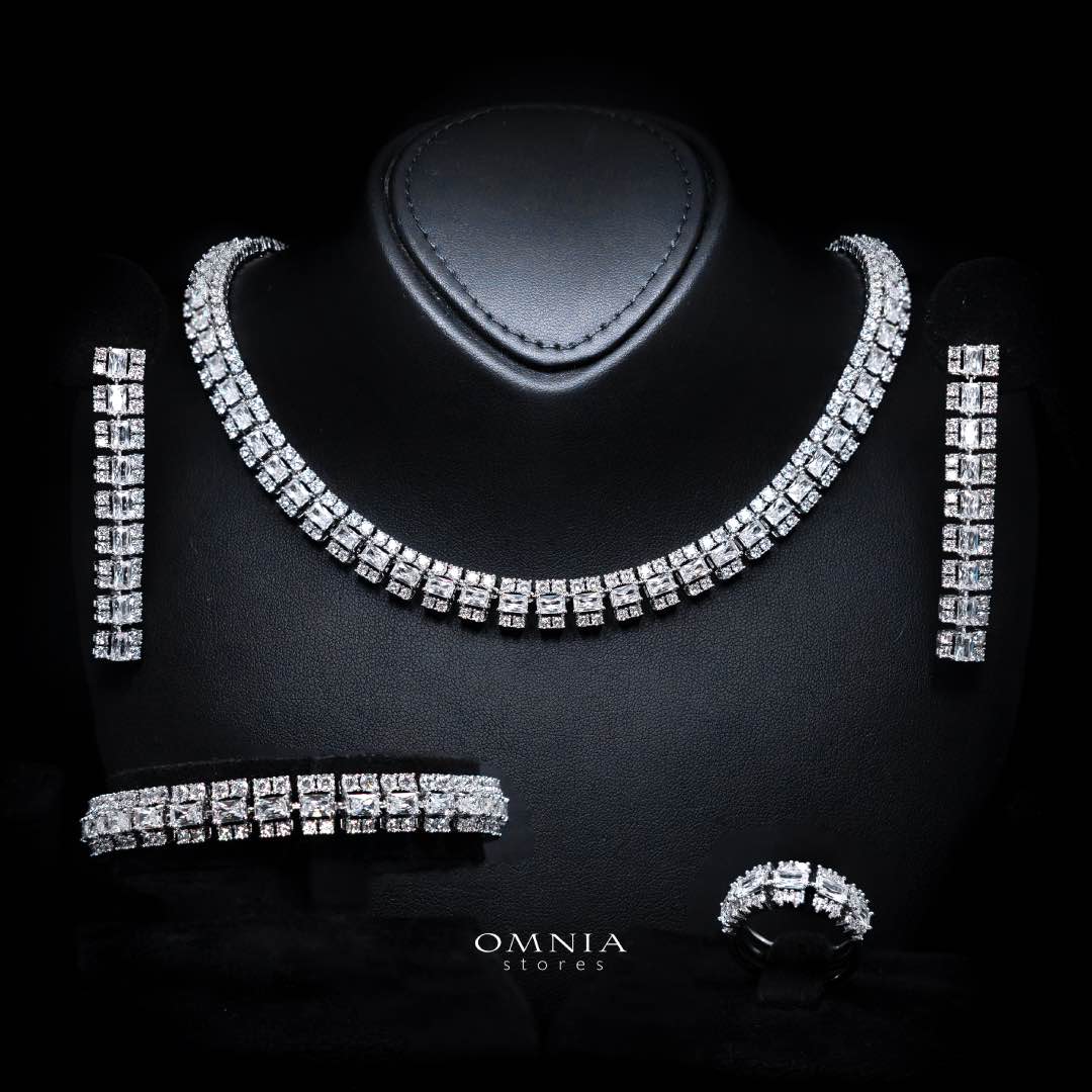 Omnia Hedieh White Bridal Full Set in High Quality Zircon Stone in Rhodium Plated