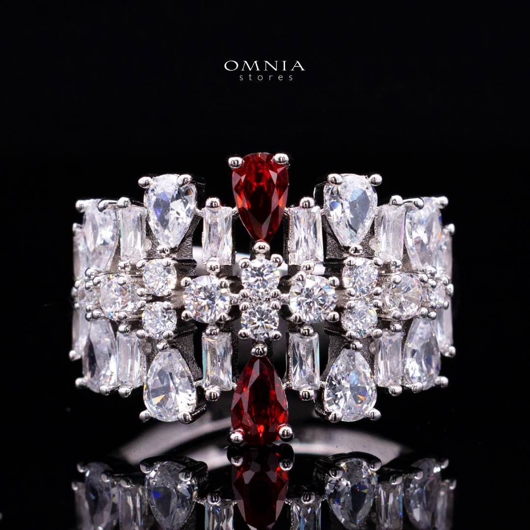 Omnia Nisrine Red Bridal Full Set Accessories in High Quality Zircon Stone in Rhodium Plated