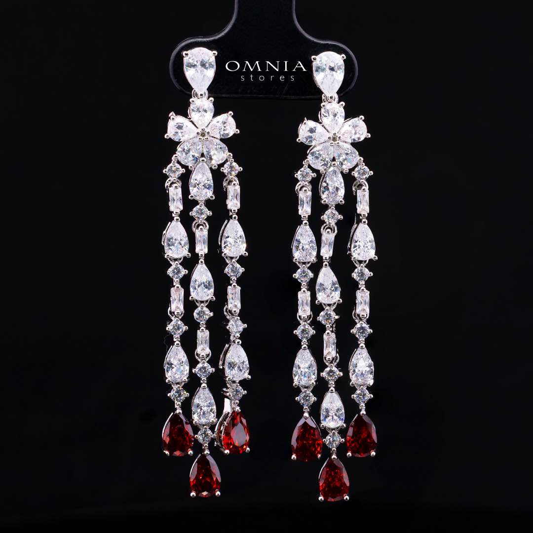 Omnia Nisrine Red Bridal Full Set Accessories in High Quality Zircon Stone in Rhodium Plated