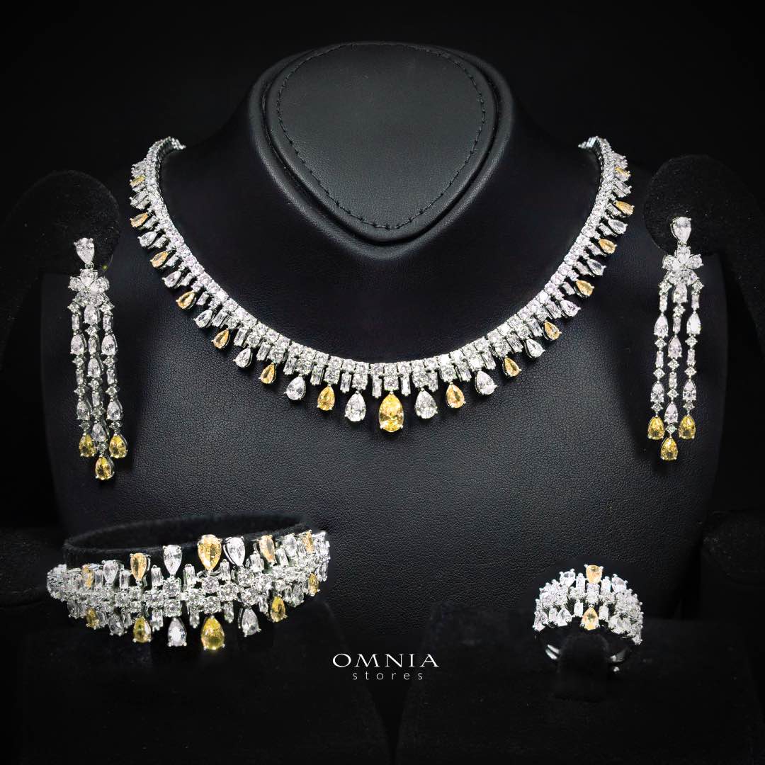Omnia Nisrine Yellow Bridal Full Set in High Quality Zircon Stone Rhodium Plated