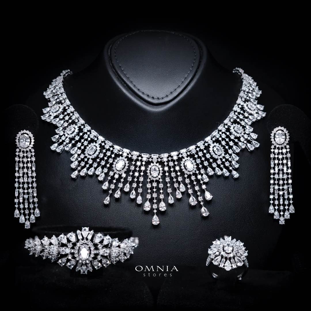 Omnia Naya White Bridal Full Set Accessories – High-Quality Zircon Stones, Rhodium Plated