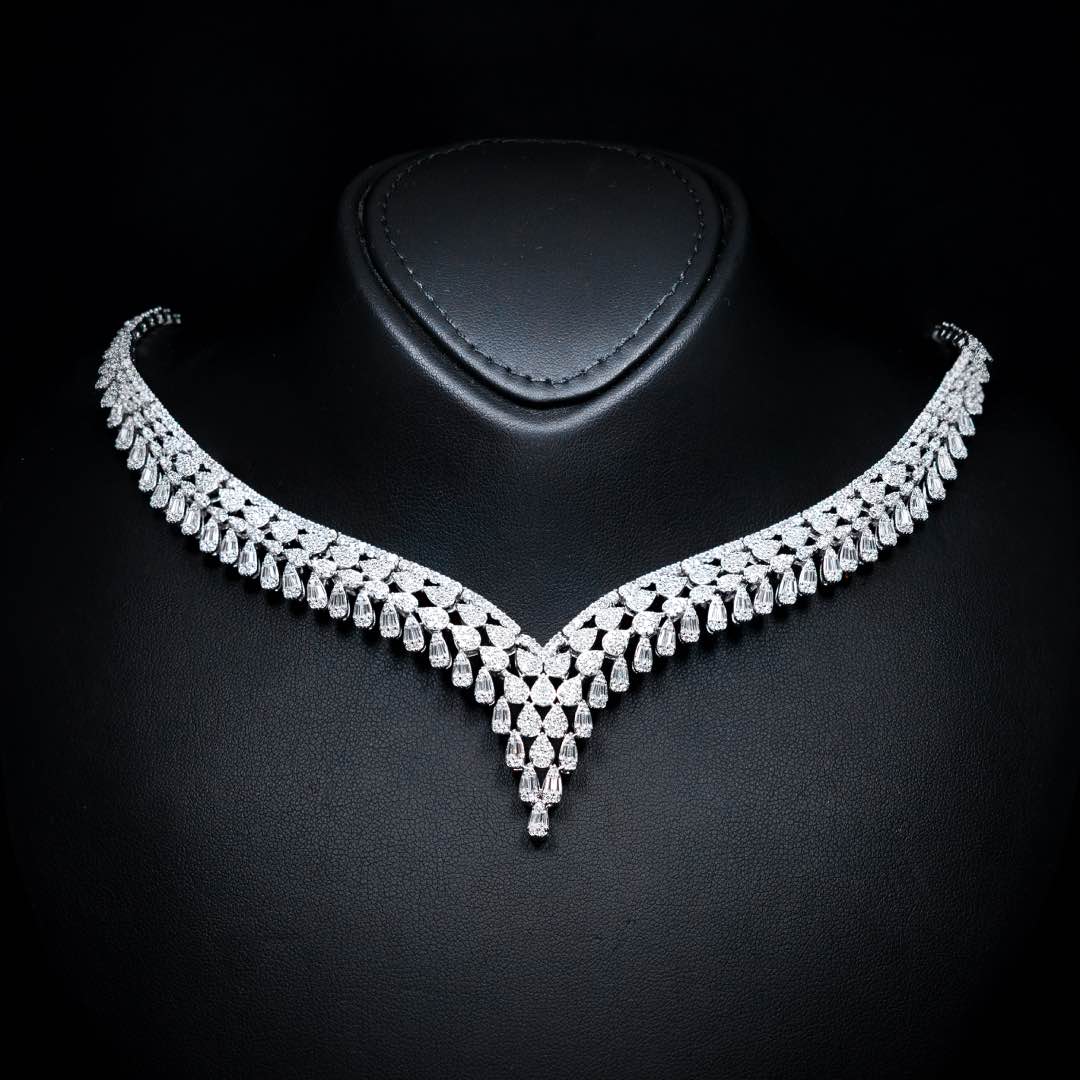 Omnia Dalilah White Luxury Bridal Full Set In High Quality Zircon Stone Premium Rhodium Plated
