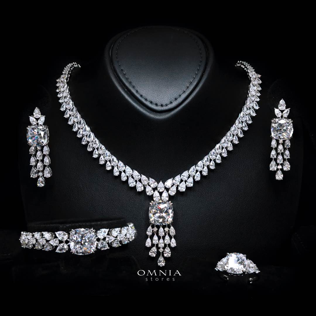 Omnia Nazaha Bridal Full Set in Rhodium Plated with High Quality White Zircon Stones