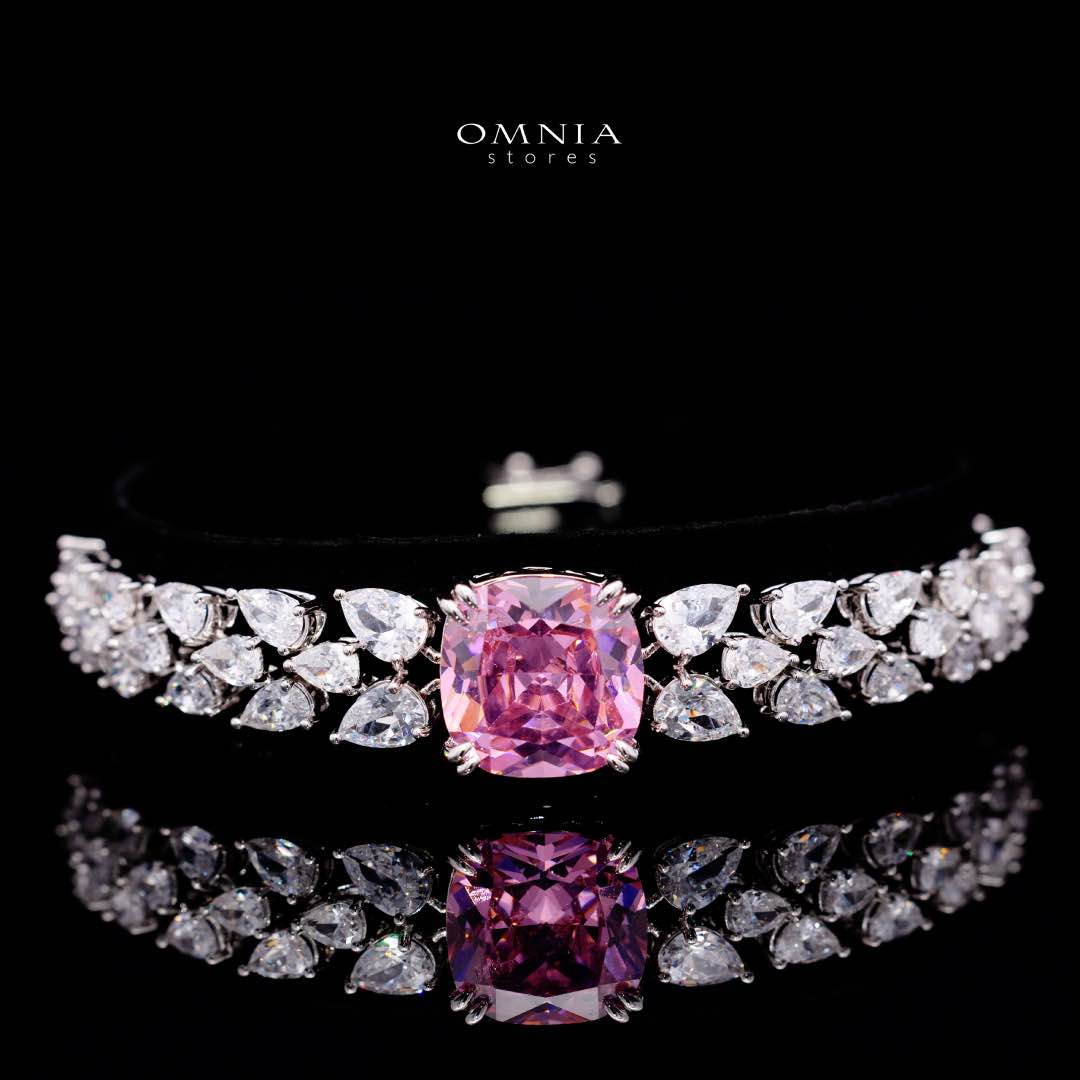 Omnia Nazaha Bridal Full Set in Rhodium Plated with High Quality White and Pink Zircon Stones