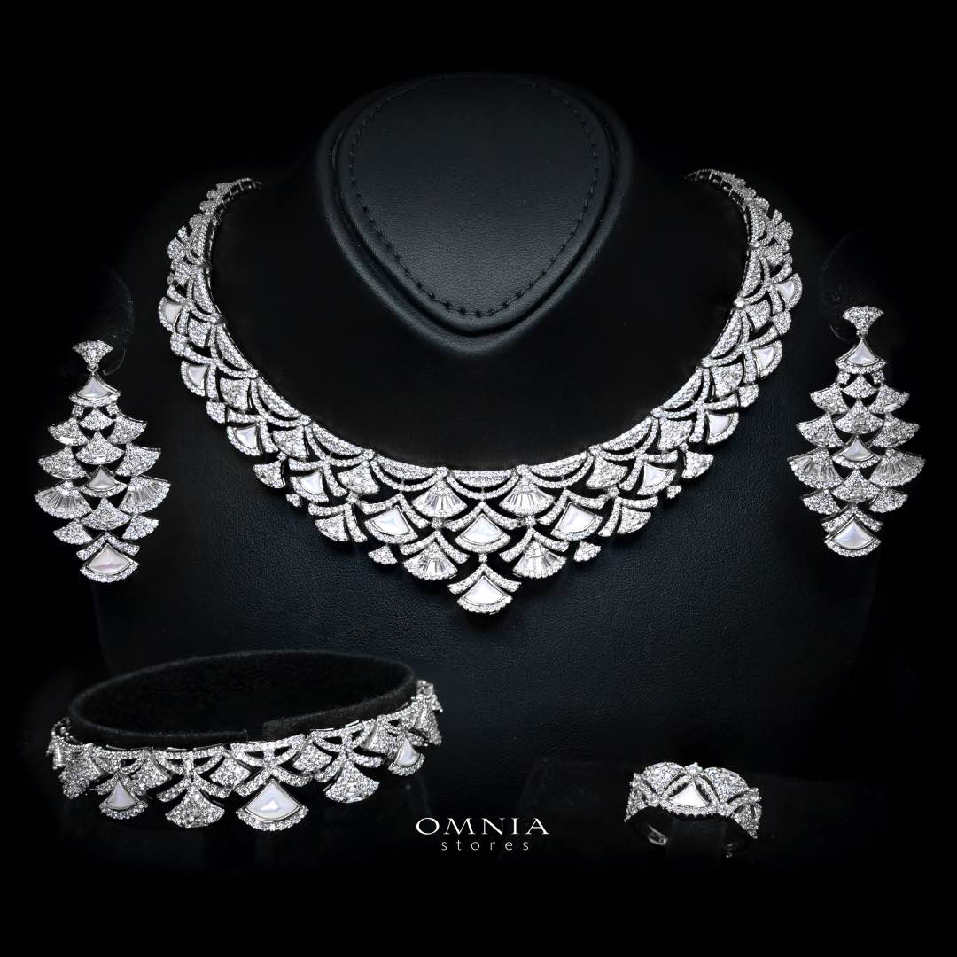 Omnia Bita White Bridal Full Set in High Quality Zircon Stone in Rhodium Plated (only 17 cm available in ksa)