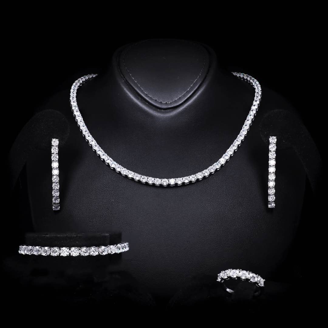 Omnia Ellen White Luxury Bridal Full Set in High Quality Zircon Stone Premium Rhodium Plated