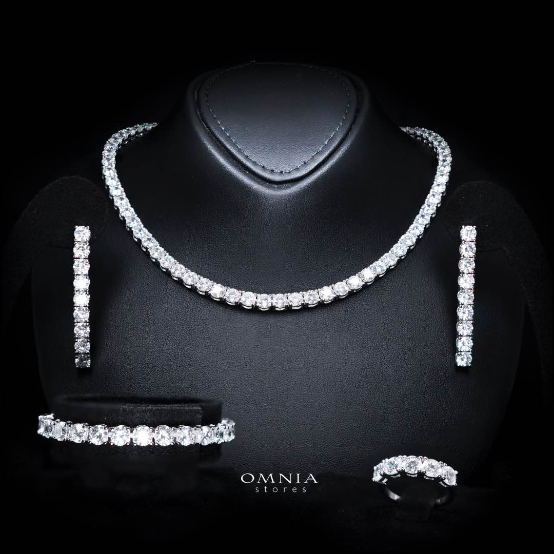 Omnia Rowan Bridal Full Set Accessories in High Quality Zircon Stone in Rhodium Plated