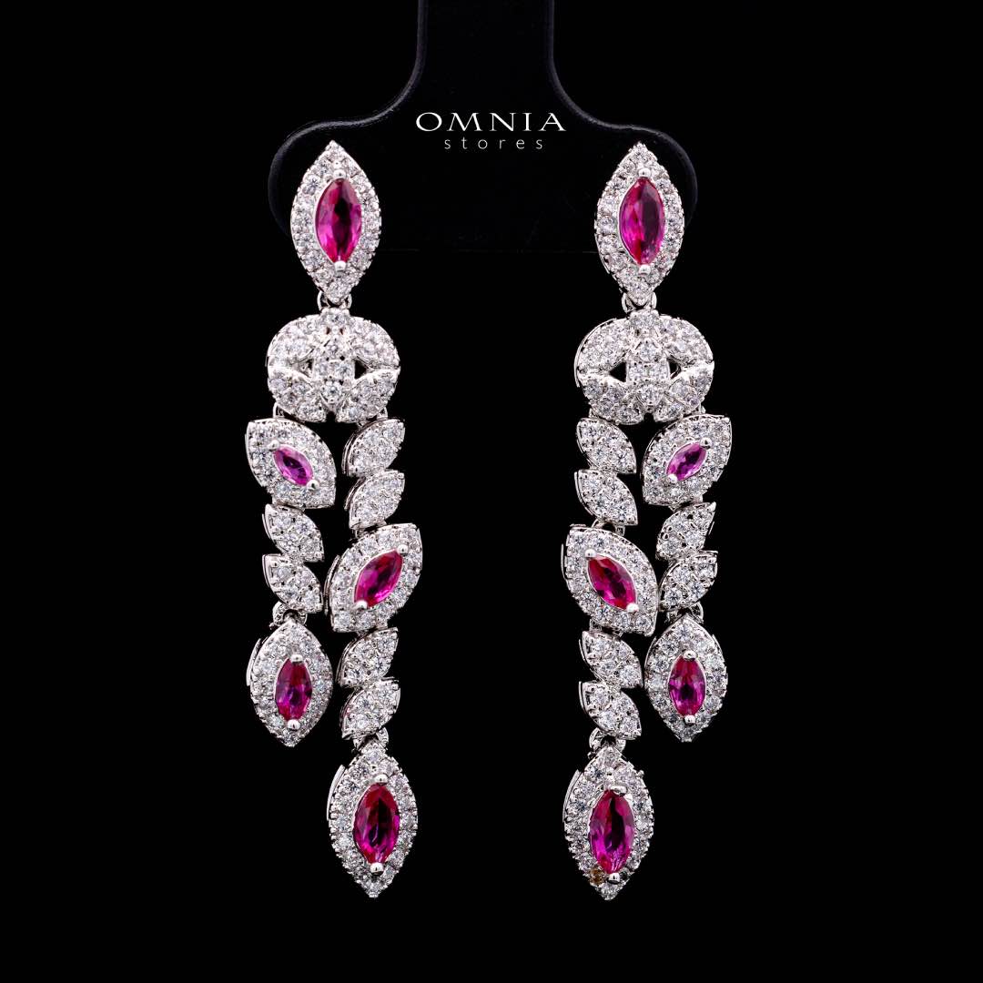 Omnia Nada Maroon Bridal Full Set in High Quality Zircon Stone Rhodium Plated