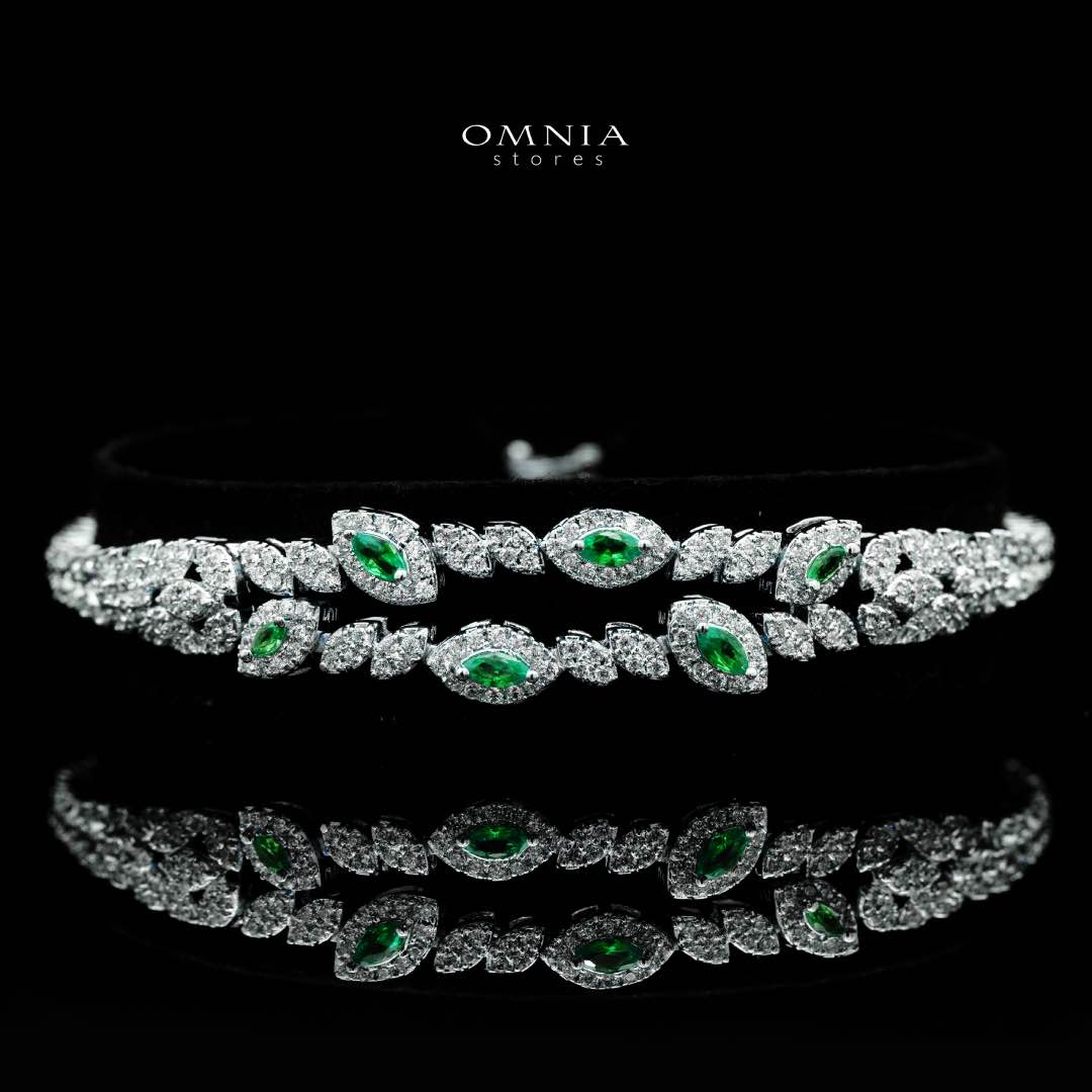 Omnia Nada Green Bridal Full Set Accessories in High Quality Zircon Stone Rhodium Plated
