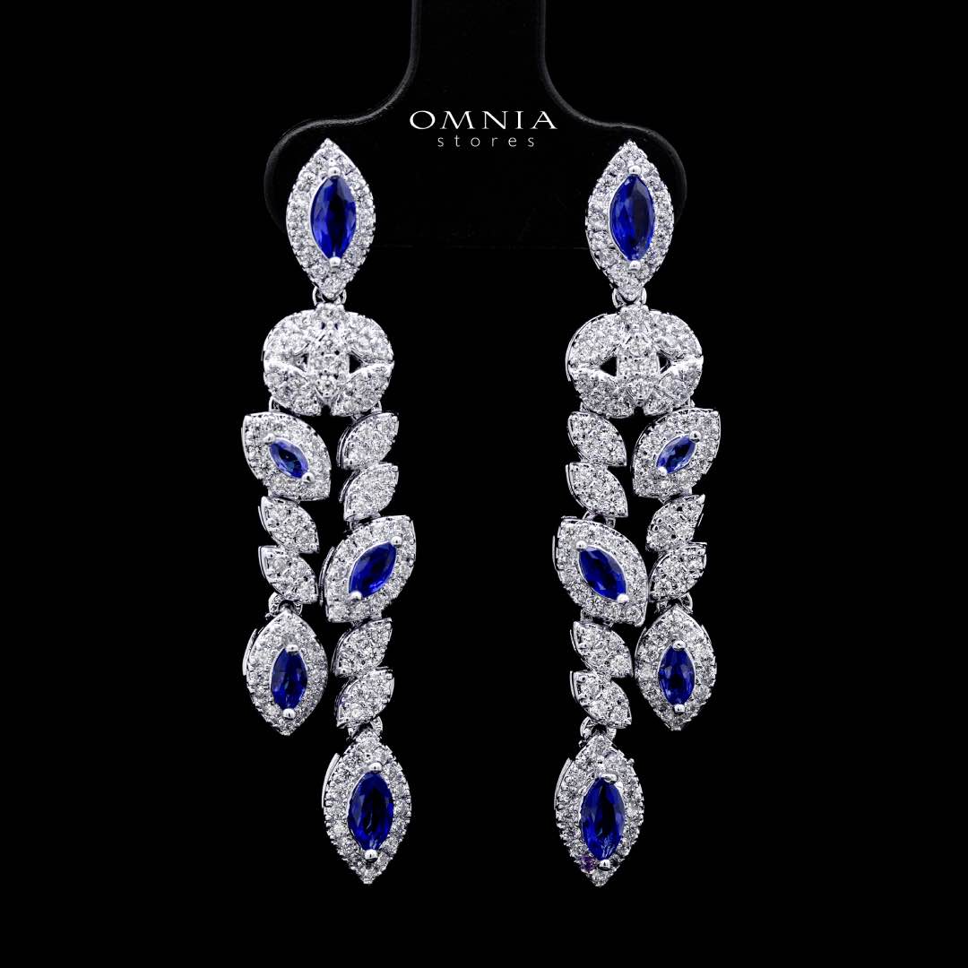 Omnia Nada Blue Bridal Full Set in High Quality Zircon Stone Rhodium Plated