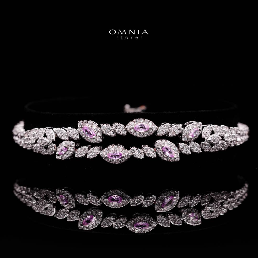Omnia Nada Pink Bridal Full Set in High Quality Zircon Stone Rhodium Plated
