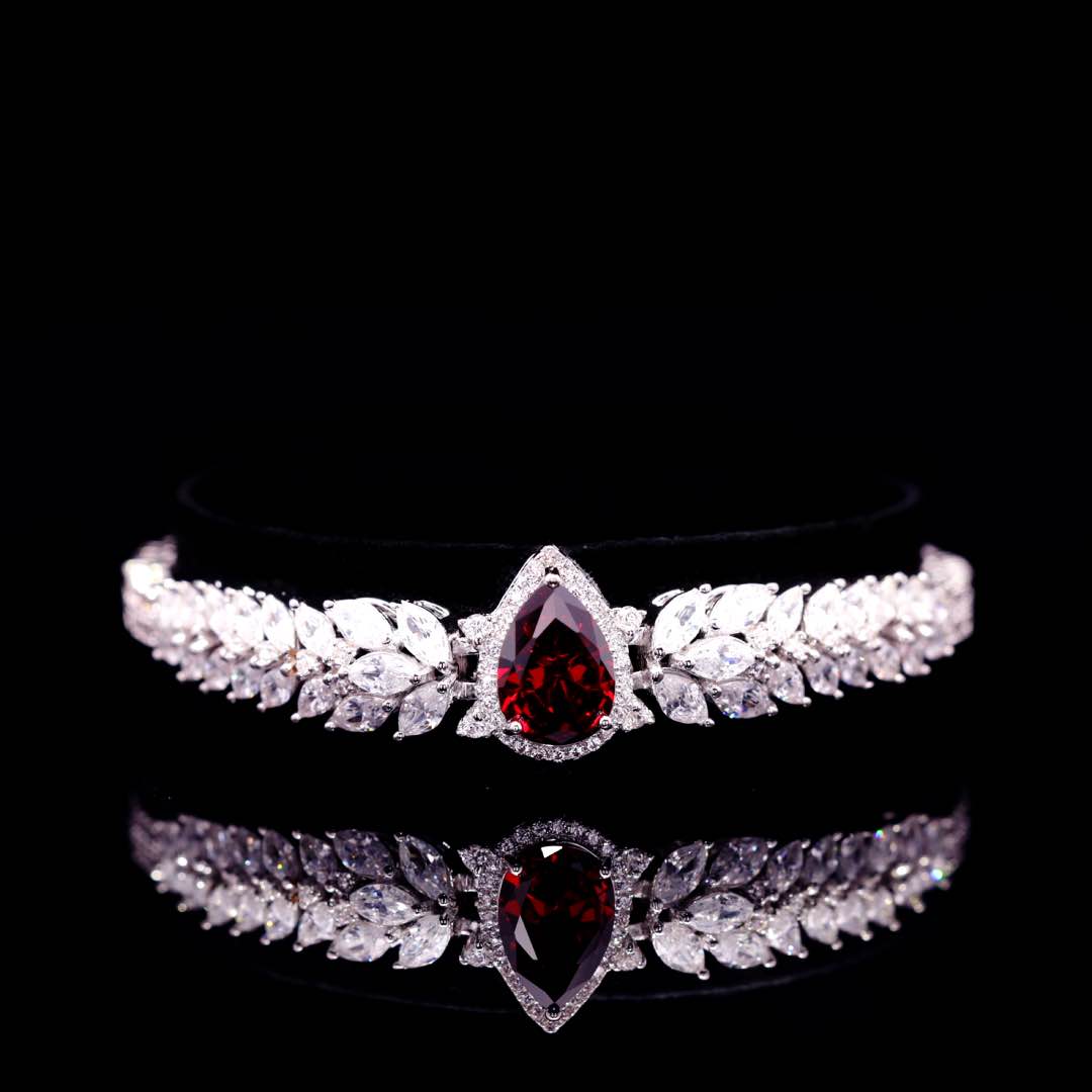 Omnia Aamira Teardrop-Design Bridal Red Full Set with High Quality Zircon Stone Premium Rhodium Plated (Size 18cm Ring Size 7 Only available in KSA)