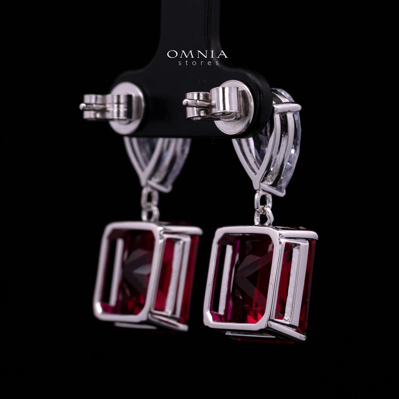 Bettina Red Drop Earrings in 925 Silver with High-Quality Simulated Diamonds
