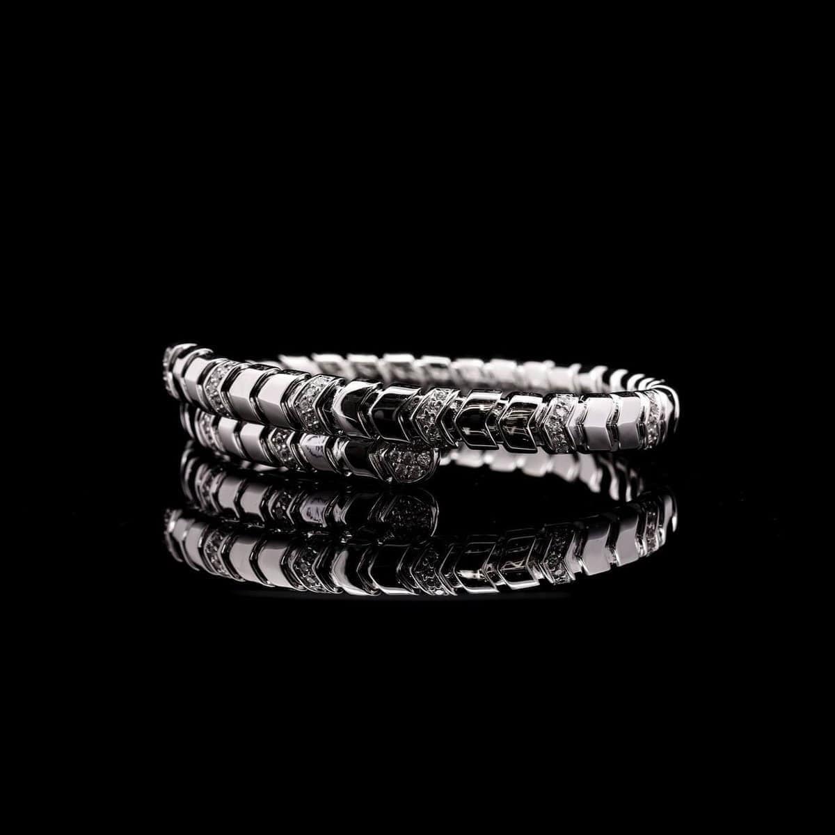 Omnia Layal Silver Bangle and Adjustable Ring Set with Chevron Design in 92.5 Silver and High-Quality Simulated Diamonds - OMNIASTORES UAE