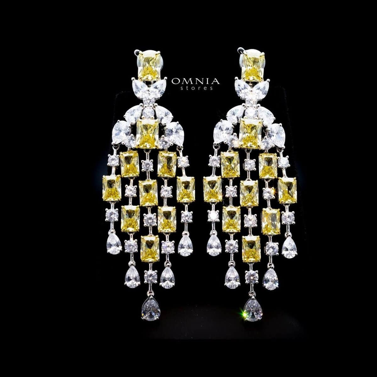 Omnia Israa Yellow Chandelier Earrings In 92.5 Silver High Quality Simulated diamonds - OMNIASTORES UAE