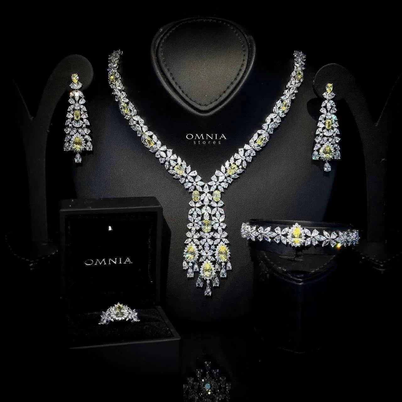 Omnia Shamma Yellow Bridal Full Set High Quality Zircon Stone in Rhodium Plated - OMNIASTORES UAE