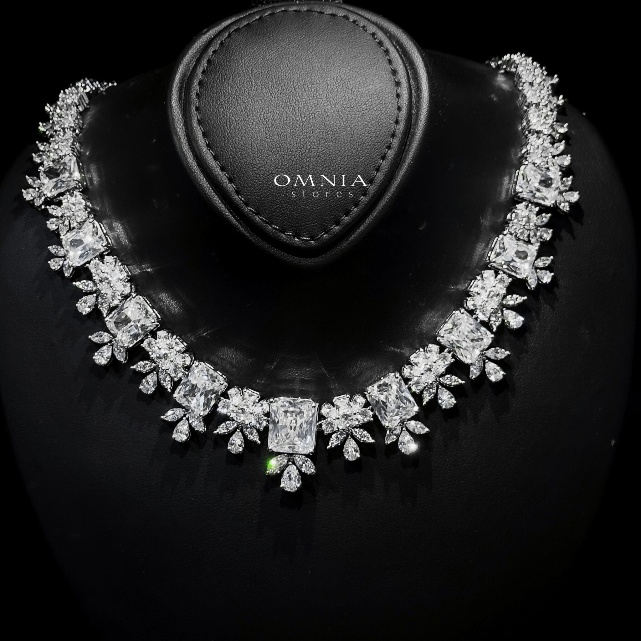 Omnia Charlotte Pure White Bridal Full Set with Emerald and Pear-Cut High-Quality Simulated Diamonds Rhodium Plated - OMNIASTORES UAE