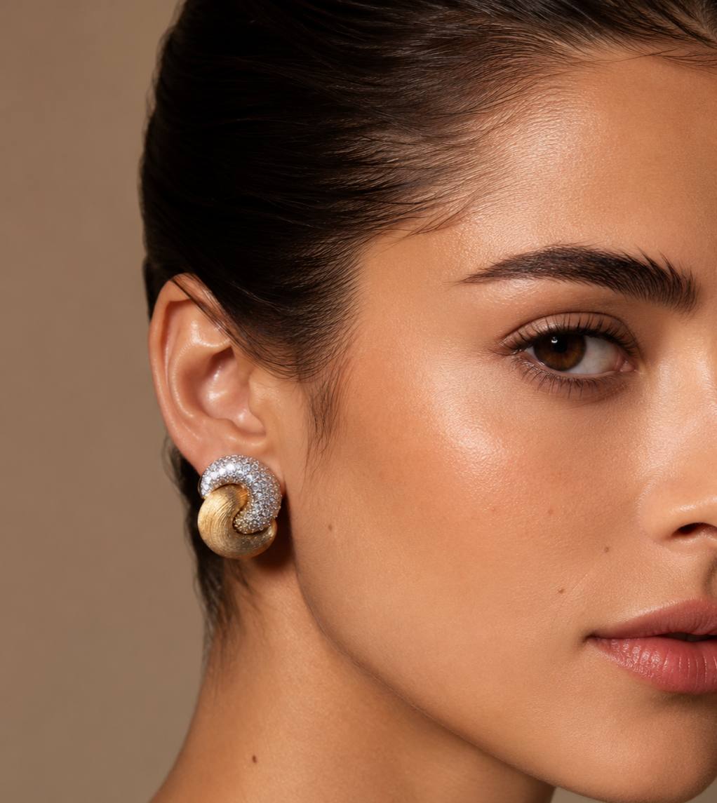Adaraah Gold-Plated Statement Clip Earrings 925 Sterling Silver | Premium Brilliant-Cut Simulated Diamonds