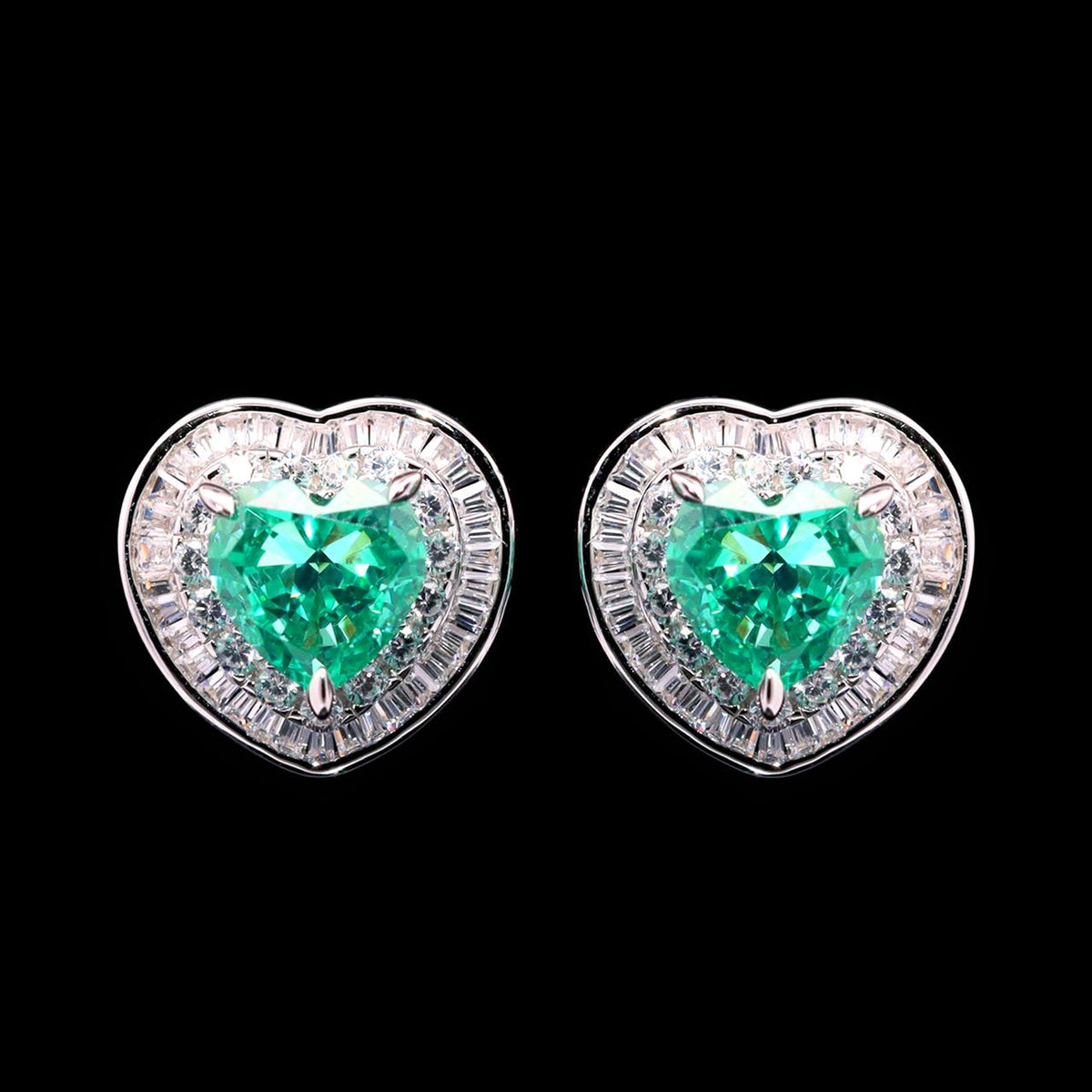 Bushra Green Heart-Shaped Earrings with Certificate | Simulated Diamonds in 925 Sterling Silver