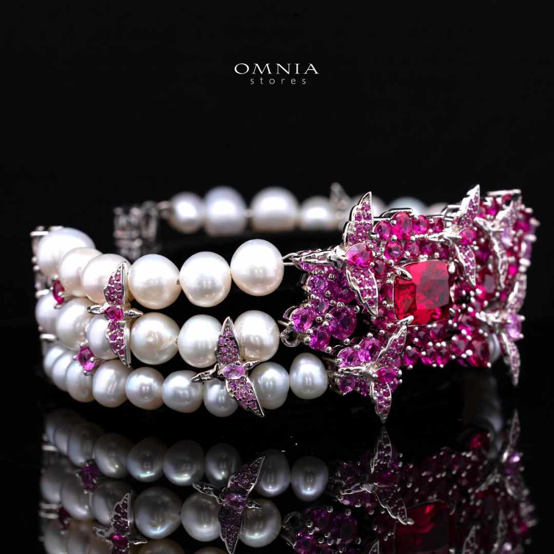 Omnia Blossom Pearl Bracelet in 925 Silver with High Quality Simulated Diamonds