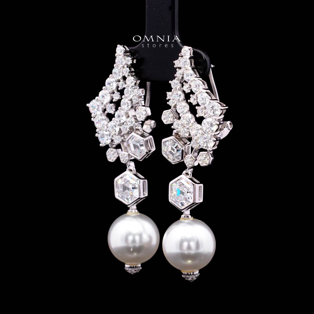 Omnia Suraiya Silver Winged Freash Real Pear Drop Earrings in 925 Silver High Quality White Simulated Diamond Stones