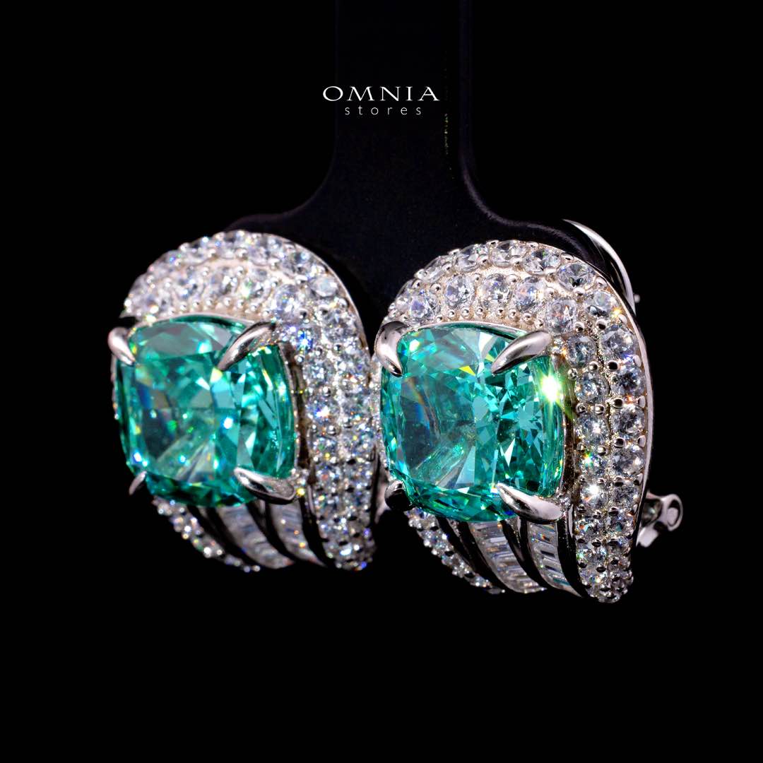أقراط Omnia Katy Green المطعمة بالألماس المحاكي عالي الجودة من الفضة عيار 925