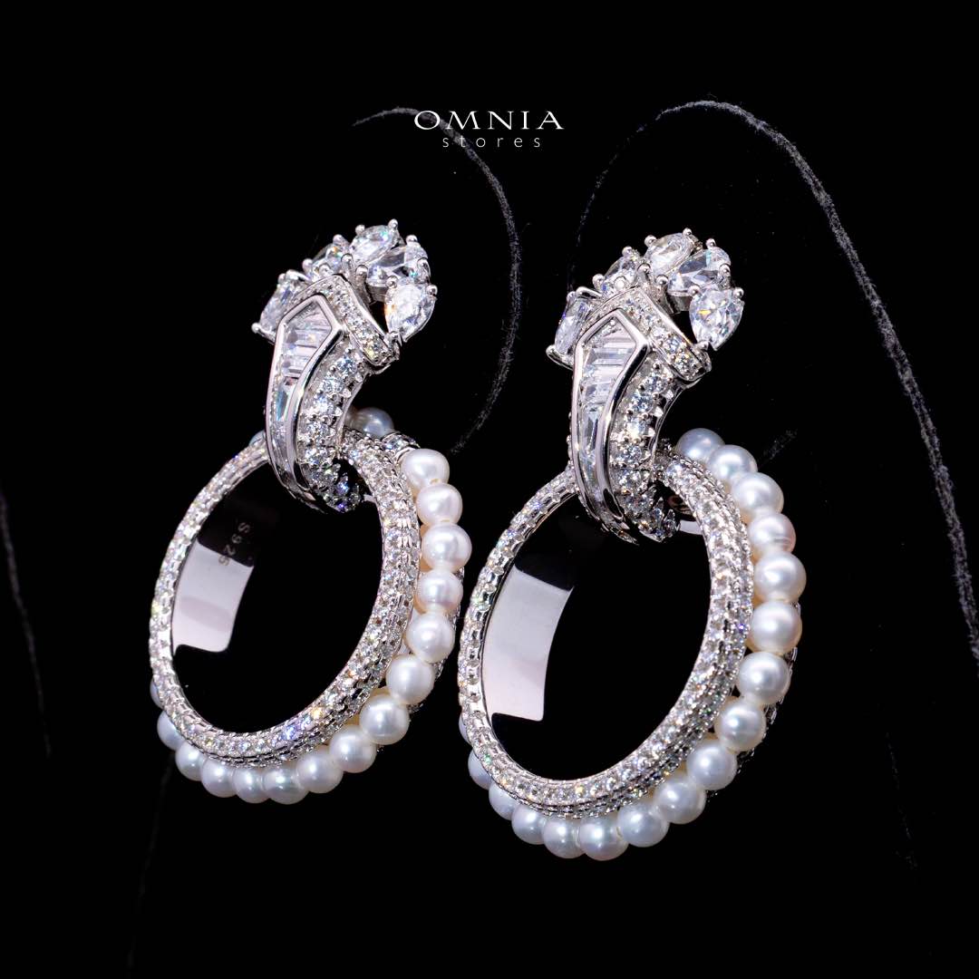 Omnia Yana Round Pearl Clip Earrings With High Quality Simulated Diamonds in 925 Silver