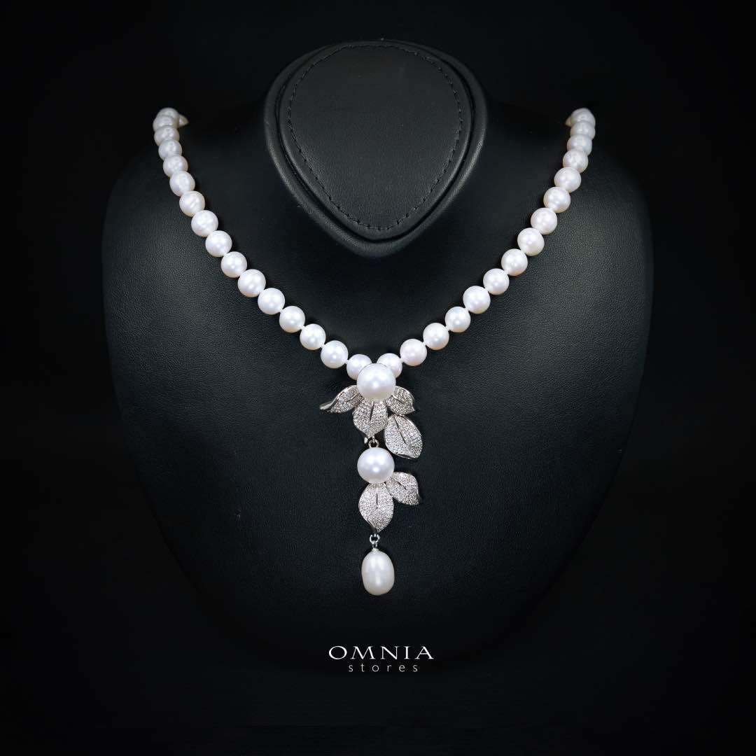 Omnia Precious Fresh Real Water Pearl Set 925 Silver In High Quality Simulated diamonds